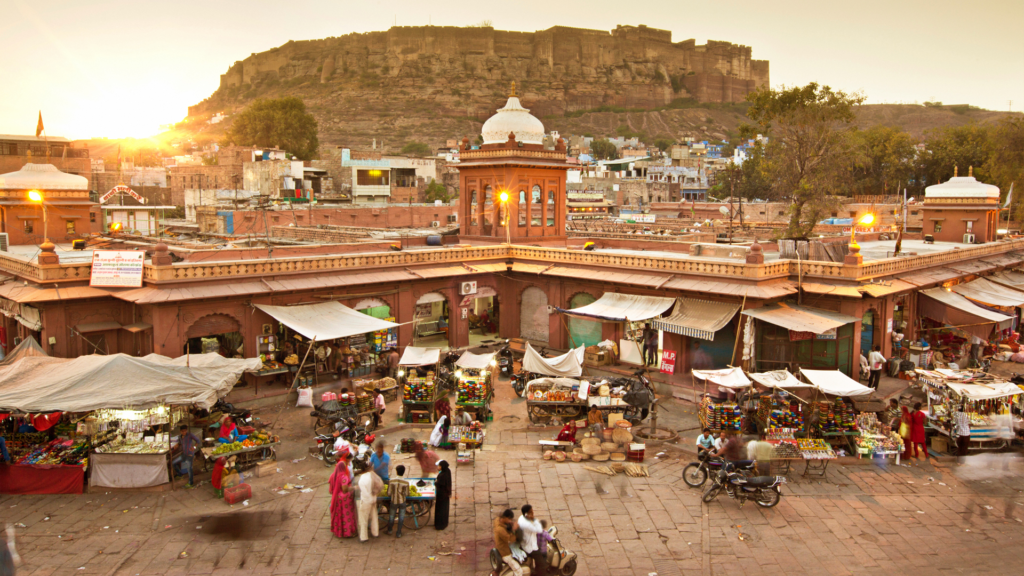 Jodhpur local market with vibrant shops and street life

