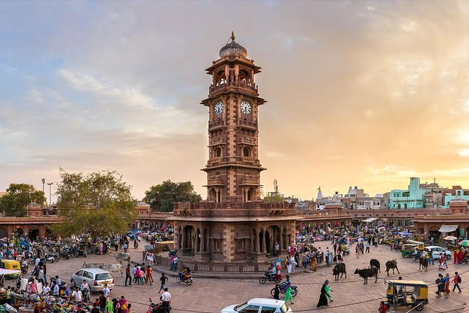 Clock Tower and Sardar Market with local shops and crowd